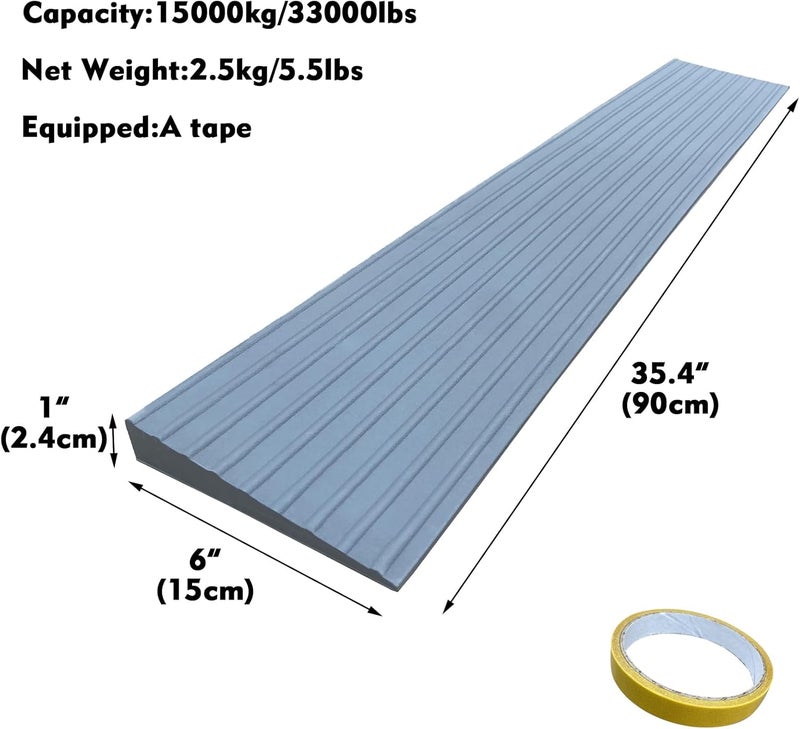 F COME 1" Rise Rubber Threshold Ramp for Doorways Heavy Duty Wheelchair Ramp, Non-Slip 1 Pack Gray Native Rubber Power Handicap Ramp for Skateboards, Strollers, Sweepers, Walkers Curb Ramp (SW-TPR25) - Image 2